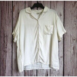 L.L. Bean XL 100% Linen Shirt White Button Down Womens Short Sleeves Collar